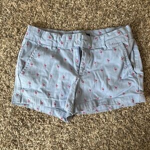 Light Blue Flamingo Print Shorts